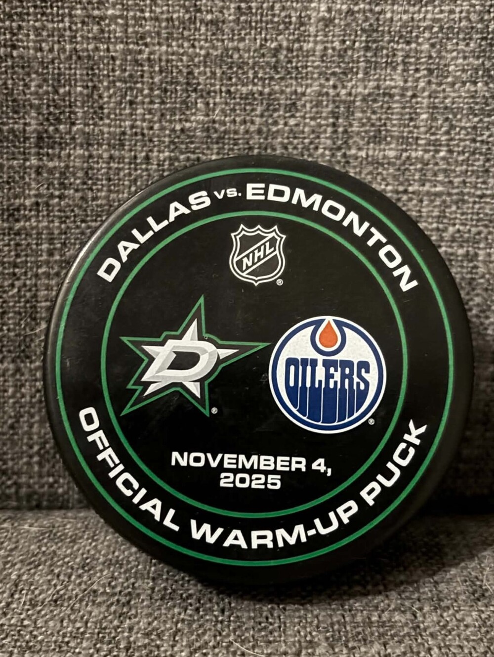 Dallas Stars vs Edmonton Oilers November 4, 2025 Official NHL Warm Up Puck New
